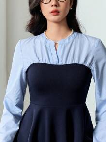 EastFlair Camisa de manga larga a rayas de bloques de color para mujer