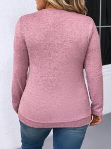 INAWLY Plus Size Button Decorated Long Sleeve T-Shirt - Pink - View 2