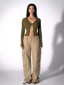 VaVaBold Áo len cardigan cài nút dáng ôm cho nữ Áo len chui đầu thu đông - màu xanh lá - Xem 5