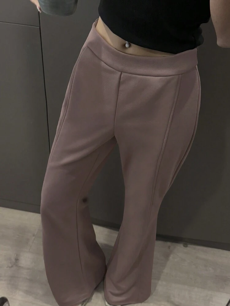 Women's Solid Color Slim Fit Flare Pants, Casual Everyday Wear Women Dress Pants