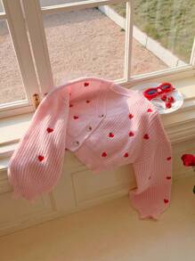 Comfortcana Plus Size Plus Size Heart Pattern Casual Cardigan, Autumn/Winter - Pink - View 5