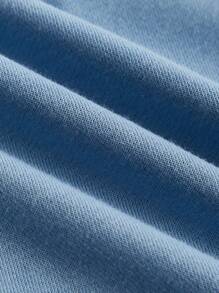 SHEIN Printed Pants With Solid Color Cuffs, Simple & Fashionable Casual Daily Wear - Blue - View 3