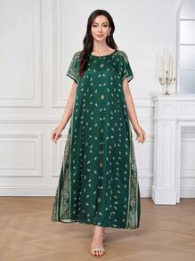 Al Najma Vestido con mangas murciélago con estampado floral de paisley al estilo árabe con pañuelo de hijab, vestidos largos modestos para mujeres