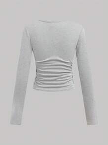 SHEIN Girlism 少女 1 送 2 3 件/套，针织纯色圆领褶皱休闲简约复古美式英式图案圆领修身短款上衣长袖 T 恤