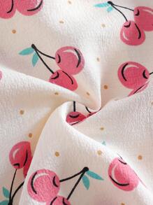 Sparklyn 青少年女孩睡衣套装，粉色樱桃印花长袖上衣和长裤休闲两件套睡衣