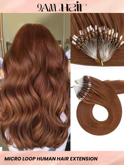 Extensiones de cabello humano Remy 33# Rojo cobre de los años 50 con microenlaces, extensiones de cabello con microbolas ultra lisas y super suaves para mujeres