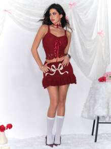 ROMWE Kawaii Falda de punto con lazo de Navidad para mujer