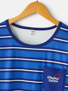 Teen Boys' Round Neck Long Sleeve Simple Casual Everyday Top And Pants Home Wear Set - Blue - View 5