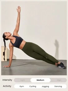 GLOWMODE Leggings con fajín y bolsillos laterales FeatherFit™-Sculpt de 24 pulgadas, con ajuste ceñido y antideslizante, control de abdomen, adecuado para entrenamiento, ejercicio y gimnasia de impacto medio - Verde militar - Ver 10