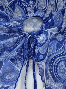 SHEIN VCAY 女士春夏度假露肩印花针织网眼抹胸，下摆不对称，女士度假针织网眼印花不对称下摆合身抹胸休闲日常穿着适合外出和聚会度假上衣情人节上衣度假装女士上衣女士夏季上衣外出上衣女士抹胸夏季上衣女士 - 藏蓝色 - 查看 5