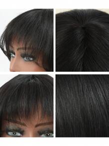 Straight Bob Pixie Cut With Bangs Remy Bob With Air Bangs Wig 150 Density 10-16 Inch Natural Black Color Virgin Remy Human Hair Full Machine Made Wig