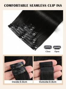 Seamless Clip Ins 每套 8 件含 18 个夹子 无缝 PU 夹入式接发 真人发 隐形 PU 皮肤纬纱直夹入式 100% 未加工真人发接发 - SNatural - 查看 3