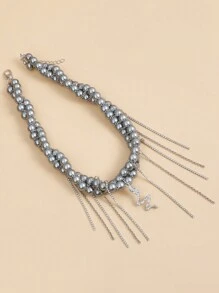 ROMWE 1 Peça Colar de Corrente de Pérolas de Duas Camadas com Borla para Mulheres