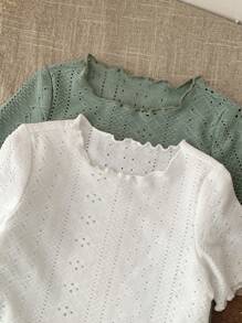 SHEIN 2 stuks/set babymeisje schattige gebreide romperset met korte mouwen