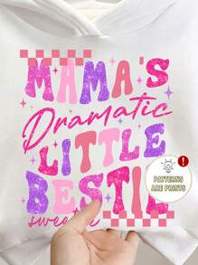 SHEIN Leap Crew Baby Girl Soft Graphic Letter Print Sweatshirt, Cute Pink Design, Back To School, Suitable For Autumn/Winter - White - View 6