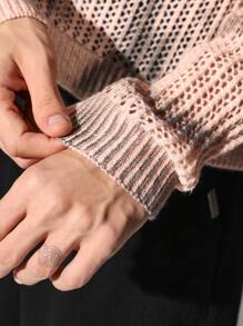 SUMWON Designer Crochet Button Down Cardigan Chunky Knit Fall Winter Lightweight Casual Loungewear Outerwear Layering Piece - Pink - View 6