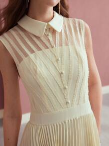 MOTF PREMIUM CONTRAST LACE PLEATED DRESS