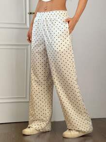 SHEIN Unity Quần ống rộng in họa tiết chấm bi cạp rút dây cho nữ thường ngày - Nhiều màu - Xem 5