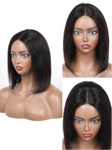 无胶假发 波波头 真人发 可戴 直发 7x6 蕾丝闭合假发 女士无胶假发 真人发 - Natural Black - 查看 4