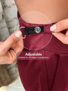SHEIN Maternity Solid Color Adjustable Waist Straight Leg Relaxed Casual Pants - Burgundy - View 5