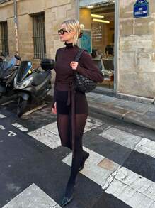 SHEIN Essnce Dames effen kleur lange mouwen trui, minimalistische mode en casual voor dagelijks gebruik