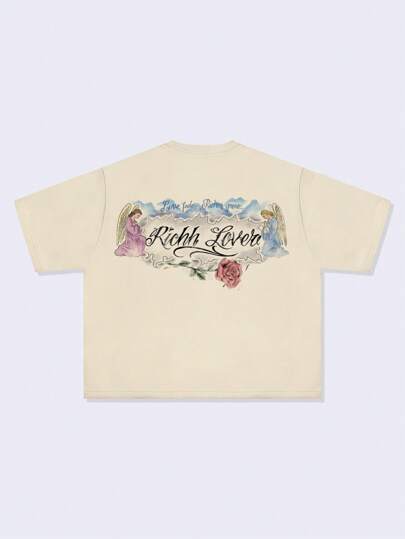 Street Life Camiseta holgada y corta con estampado para hombre