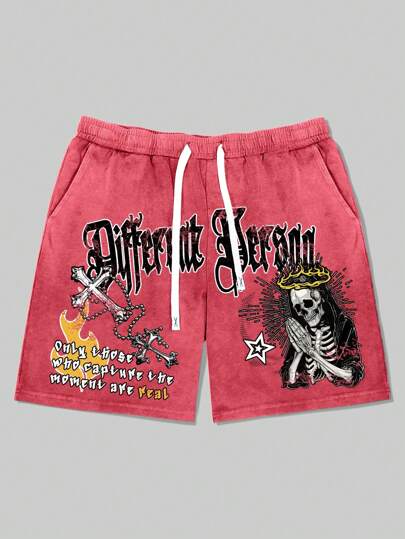 Street Life Pantaloncini da uomo con stampa vintage teschio gotico rovinato, adatti per Ognissanti