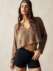 VARSITIE Women V-Neck Long Sleeve Simple Casual Crop Top T-Shirt & Tank Top Set