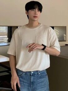 DAZY Khaki Men's Striped Fabric T-Shirt, Summer