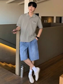 DAZY 男士印花图案短袖 Polo 衫，夏季 - 卡其色 - 查看 1