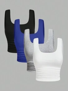 Muchica 4pcs Women Tight Fit Knitted Casual Camisole