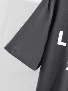 SHEIN Leap Crew Teen Boy Casual Letter Print Graphic Crew Neck Short Sleeve Tee And Shorts 2 Pieces Knit Pajama Set - Grey - View 3