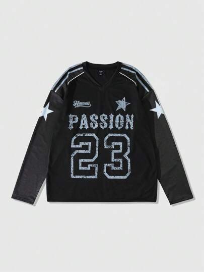 Prep Camiseta de estilo universitario con panel de malla para hombre, para primavera/verano