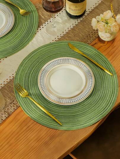 1 件 2/4/6/8 件 15 英寸圆形编织餐垫可水洗防滑耐热厨房桌垫杯垫耐用餐垫适用于厨房咖啡店办公室餐桌客厅绿色家居装饰适用于家庭聚会生日婚礼派对圣诞节感恩节节日装饰乔迁礼物