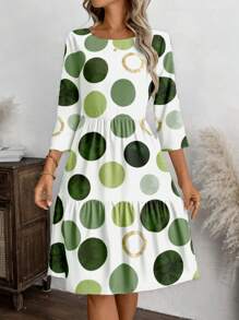 EMERY ROSE 女士休闲简约圆领 3/4 袖夏季连衣裙 - 彩色 - 查看 1