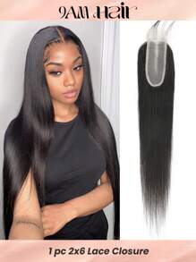 Cierre de encaje recto de 2x6 de 100% cabello humano con cierre de encaje transparente en medio largo, cabello Remy Kim K con pelo de bebé negro natural - Natural Black - Ver 1