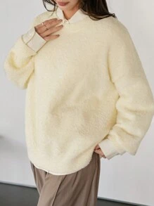 DAZY 1pc Women Loose Casual Solid Color Round Neck Long Sleeve Sweater, Autumn/Winter