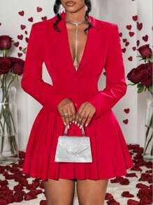 Slaydiva Women Front Button Long Sleeve Solid Color Mini Dress