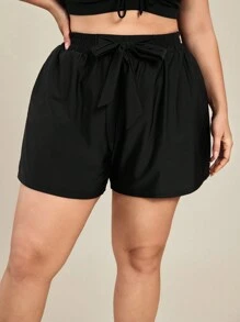 SHEIN Swim Curve Plus Size Elastic Waist Bowknot Drawstring Beach Pants, Suitable For Various Summer Beach Occasions - Black - View 5