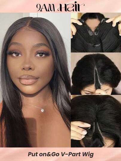 V Part Wig Silky Straight Virgin Brazilian Human Hair Small Lace No Gel No Glue Need Small Lace Wig 150% Density