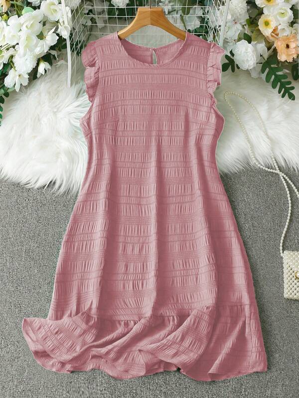 Franclia Women Elegant Ruffle Hem Cap Sleeve Mini Dress