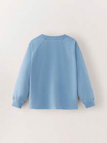 SHEIN Tween Boy Round Neck Long Sleeve Letter Print Minimalist Casual Top, Daily Wear - Blue - View 2