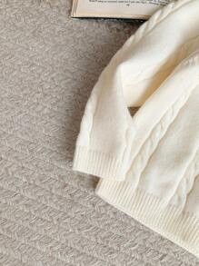 SHEIN Young Girls White Fitted Collared Cardigan Sweater, Autumn/Winter - White - View 7