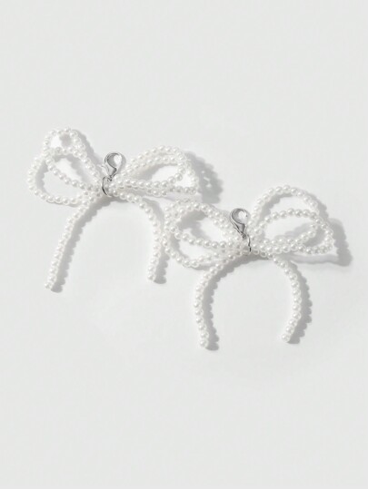 Kawaii 2 pezzi Eleganti semplici ed versatili, set combinato di decorazioni per scarpe con fiocco bianco a doppio strato in perle finte di alta qualità fatte a mano, adatti come accessori per scarpe da donna per uso quotidiano o come regalo per festival