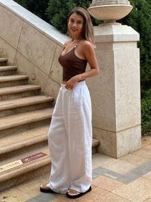 Livesso Women's Beaded Halter Neck Backless Elastic Casual Summer Cami Tops - Brown - View 3