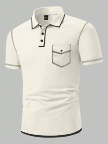 Manfinity Homme Men's Plain Short Sleeve Polo Shirt, Minimalist Fashion Casual Everyday Wear Men Clothes Men Polo Shirts Polo Shirts For Men Collar Polo T Shirt Men Polos For Men - Beige - View 3