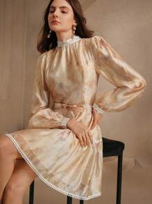 Anewsta Váy dài tay chữ A họa tiết hoa màu vàng thời trang cho kỳ nghỉ lãng mạn dành cho nữ, trang phục xuân hè, thích hợp cho ngày lễ tình nhân, đêm hẹn hò - Nhiều màu - Xem 3