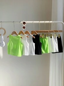 SHEIN Leap Crew 8pcs/Set Baby Boy/Girl Cute Summer Casual Sports Knit Solid Color & Letter Print Vests & Shorts Basic Outfits Set - Multicolor - View 2