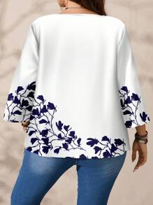 EMERY ROSE Koszula w stylu casual minimalistycznej, z nadrukiem, w dużym rozmiarze, z okrągłym dekoltem i rękawami 3/4, odpowiednia na jesień/zimę - Wielokolorowe - Zobacz 7