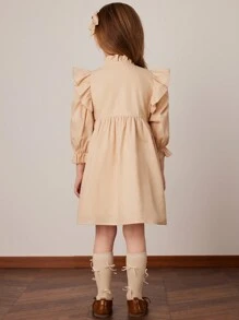 PrepCrw Vestido holgado de manga con volantes de color caqui para niñas, para primavera/verano - Amarillo - Ver 2